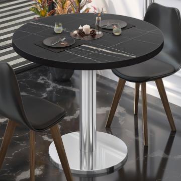 BN | Table de bistrot | Ø:H 70 x 72 cm | Marbre noir / acier inoxydable | Rond
