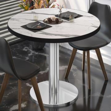 BN | Table de bistrot | Ø:H 60 x 72 cm | Marbre blanc / acier inoxydable | Rond