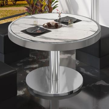 BN | Low Bistro Table | Ø:H 70 x 36 cm | White marble / stainless steel