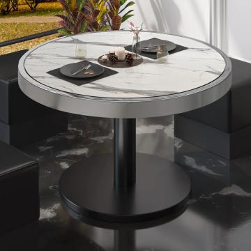 BN | Low Bistro Table | Ø:H 70 x 36 cm | White Marble / Black