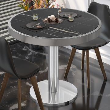 BN | Bistro Table | Ø:H 50 x 72 cm | Black marble / stainless steel | Round