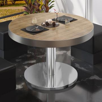 BN | Sofabord til bistro | Ø:H 70 x 36 cm | Eik / Rustfritt stål