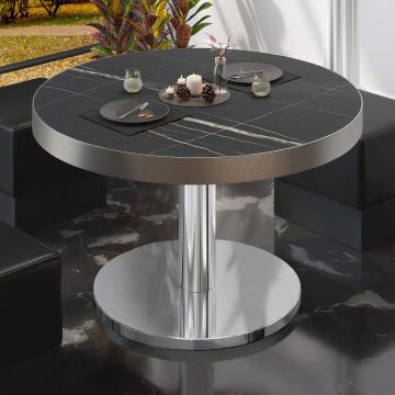 BN | Low Bistro Table | Ø:H 60 x 36 cm | Black marble / stainless steel