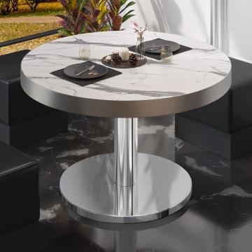 BN | Sofabord til bistro | Ø:H 70 x 36 cm | Hvit marmor / Rustfritt stål