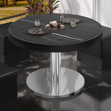 BN | Low Bistro Table | Ø:H 80 x 36 cm | Black marble / stainless steel
