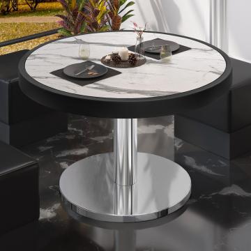 BN | Table basse de bistrot | Ø:H 50 x 36 cm | Marbre blanc / acier inoxydable