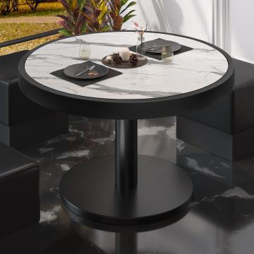 BN | Table basse de bistrot | Ø:H 70 x 36 cm | Marbre blanc / Noir