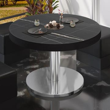 BN | Low Bistro Table | Ø:H 70 x 36 cm | Black marble / stainless steel