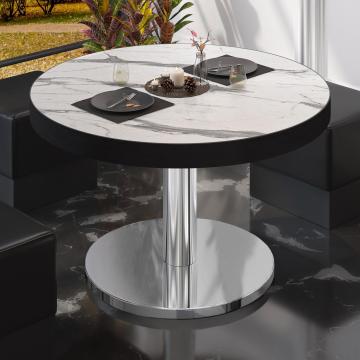 BN | Low Bistro Table | Ø:H 80 x 36 cm | White marble / stainless steel