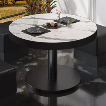 BN | Low Bistro Table | Ø:H 80 x 36 cm | White Marble / Black