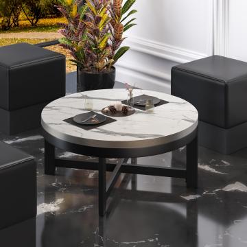BO | Bistro Lounge Table | Ø50xH32cm | 25mm | White Marble/ Black