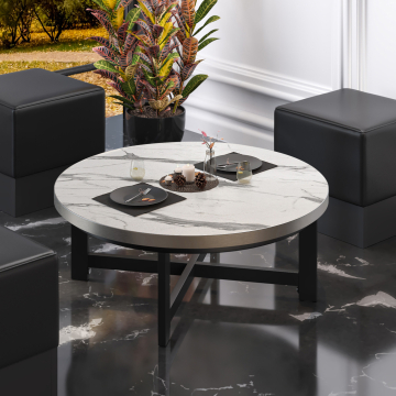 BO | Bistro Lounge Table | Ø60xH32cm | 25mm | White Marble/ Black