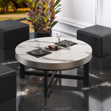 BO | Bistro Lounge Table | Ø60xH34cm | 50mm | Biały marmur/czarny