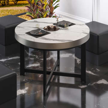 BO | Bistro Table | Ø60xH54cm | 50mm | White Marble/ Black