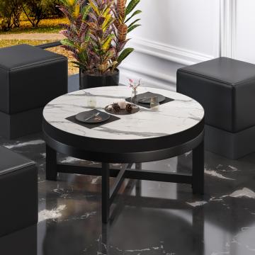 BO | Bistro Lounge-pöytä | Ø50xH34cm | 50mm | Valkoinen marmori/musta