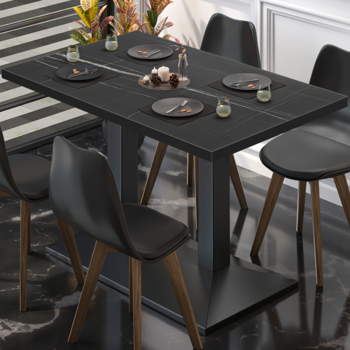 BPA | Bistro Tisch | 120 x 70 x 78,5 cm | Rechteckig | Schwarzer Rand | Schwarz Marmor/ Schwarz