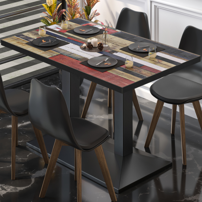 BPA | Bistro Tisch | 130 x 80 x 78,5 cm | Rechteckig | Schwarzer Rand | Vintage Bunt / Schwarz