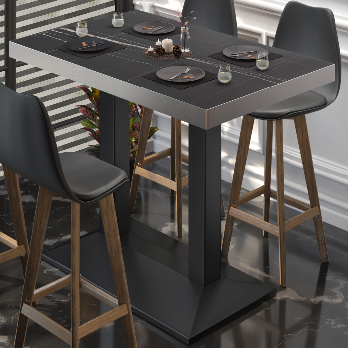 BPA | Bistro Stehtisch | 130 x 80 x 114 cm | Edelstahl Rand | Rechteckig | Schwarz Marmor / Schwarz