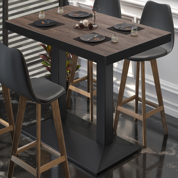 BPA | Bistro Stehtisch | 130 x 80 x 114 cm | Schwarzer Rand | Rechteckig | Light Wenge / Schwarz