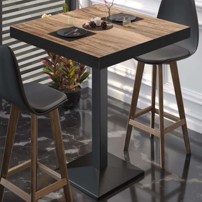 BPA | Bistro Stehtisch | 60 x 60 x 114 cm | Schwarzer Rand | Quadratisch | Sheesham / Schwarz