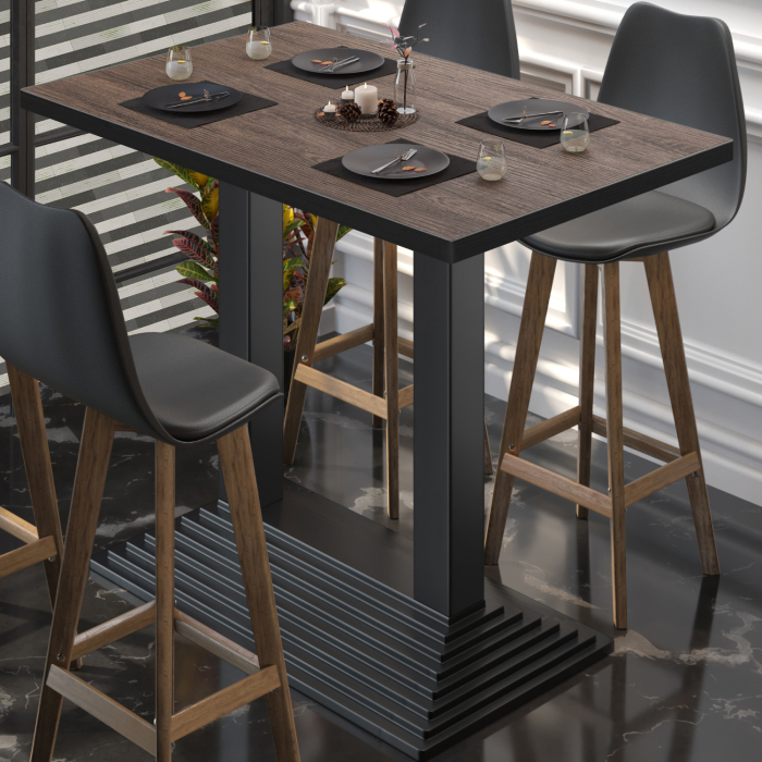 BPY | Bistro Stehtisch | 110 x 60 x 112 cm | Schwarzer Rand | Rechteckig | Light Wenge / Schwarz