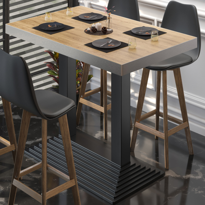 BPY | Bistro Stehtisch | 120 x 70 x 114 cm | Edelstahl Rand | Rechteckig | Eiche / Schwarz