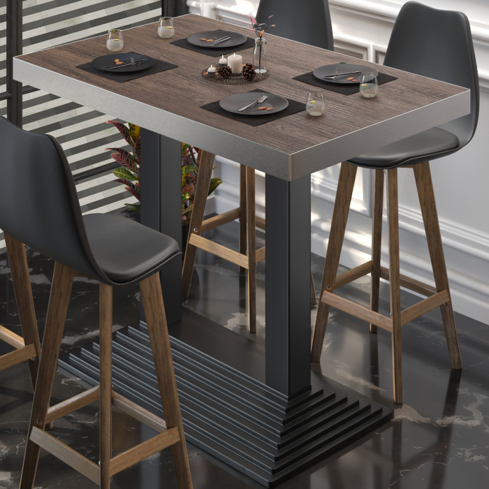 BPY | Bistro Stehtisch | 110 x 60 x 114 cm | Edelstahl Rand | Rechteckig | Light Wenge / Schwarz