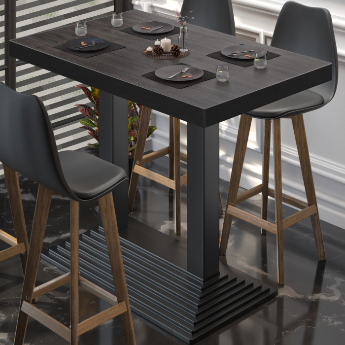 BPY | Bistro Stehtisch | 130 x 80 x 114 cm | Schwarzer Rand | Rechteckig | Wenge / Schwarz