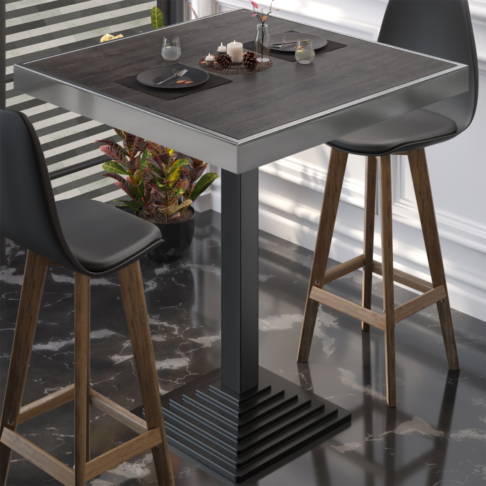 BPY | Bistro Stehtisch | 80 x 80 x 114 cm | Chrom Rahmen | Quadratisch | Wenge / Schwarz