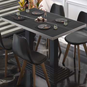BPY | Bistro Tisch | 120 x 70 x 78,5 cm | Quadratisch | Schwarz Marmor / Schwarz