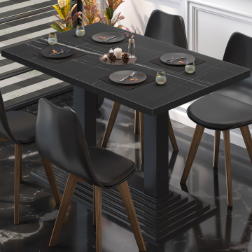 BPY | Bistro Tisch | 130 x 80 x 78,5 cm | Quadratisch | Schwarz Marmor / Schwarz