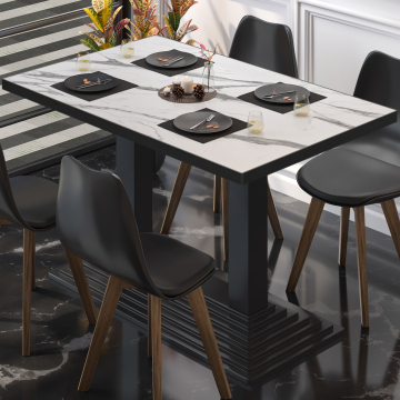 BPY | Bistro Tisch | 120 x 70 x 78,5 cm | Quadratisch | Weiß Marmor / Schwarz