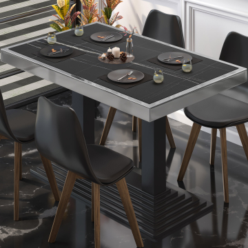 BPY | Bistro Tisch | 120 x 70 x 81 cm | Quadratisch | Schwarz Marmor / Schwarz
