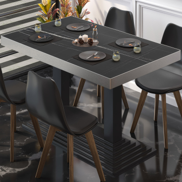 BPY | Bistro Tisch | 120 x 70 x 81 cm | Quadratisch | Schwarz Marmor / Schwarz