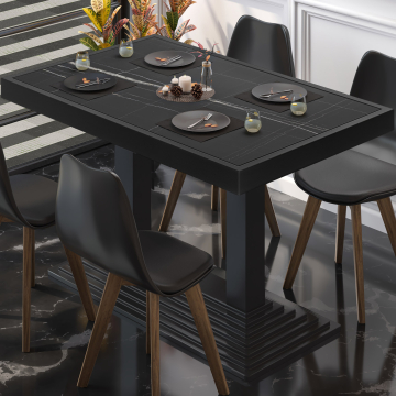BPY | Bistro Tisch | 110 x 60 x 81 cm | Quadratisch | Schwarz Marmor / Schwarz