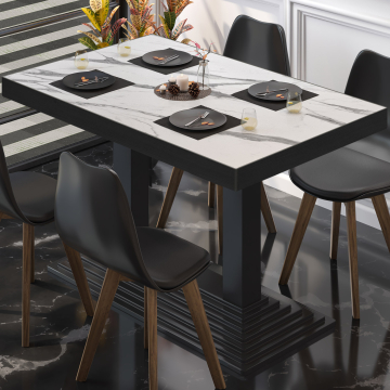 BPY | Bistro Tisch | 130 x 80 x 81 cm | Quadratisch | Weiß Marmor / Schwarz