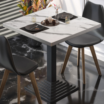BPY | Bistro Tisch | 70 x 70 x 78,5 cm | Quadratisch | Weiß Marmor / Schwarz
