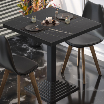 BPY | Bistro Tisch | 60 x 60 x 78,5 cm | Quadratisch | Schwarz Marmor / Schwarz