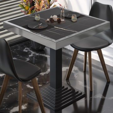 BPY | Bistro Tisch | 80 x 80 x 81 cm | Quadratisch | Schwarz Marmor / Schwarz