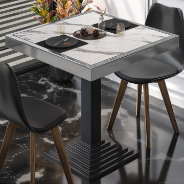 BPY | Bistro Tisch | 80 x 80 x 81 cm | Quadratisch | Weiß Marmor / Schwarz