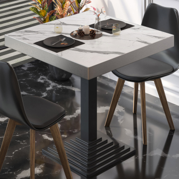 BPY | Bistro Tisch | 60 x 60 x 81 cm | Quadratisch | Weiß Marmor / Schwarz