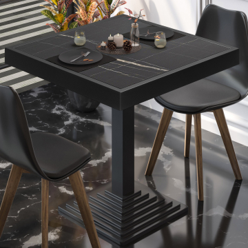 BPY | Bistro Tisch | 70 x 70 x 81 cm | Quadratisch | Schwarz Marmor / Schwarz