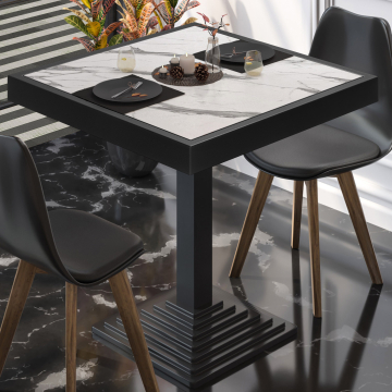 BPY | Bistro Tisch | 60 x 60 x 81 cm | Quadratisch | Weiß Marmor / Schwarz