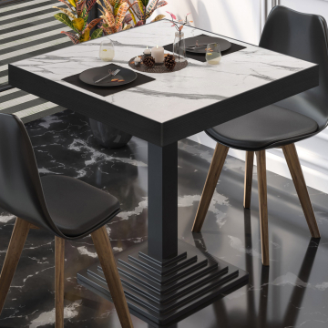BPY | Bistro Tisch | 70 x 70 x 81 cm | Quadratisch | Weiß Marmor / Schwarz