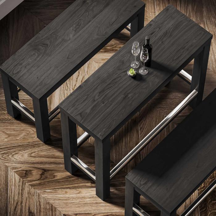 Tavolo da pranzo legno scuro, gambe incrociate nere L. 190x90- Arpa