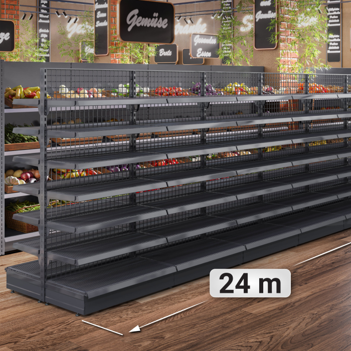 BROOKLYN | Étagère centrale grillagée | L2200xH195cm | 6 étagères incluses | Kit complet