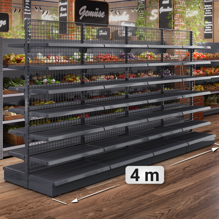 BROOKLYN | Étagère centrale grillagée | L400xH225cm | 6 étagères incluses | Kit complet