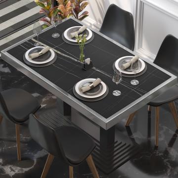 BRASIL | Gastro Tischplatte | B:T 120 x 70 cm | Schwarz Marmor | Chrom Rand | Rechteckig