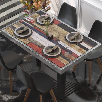 BRASIL | Piano tavolo per ristoranti | L:P 110 x 60 cm | Colorazione vintage | Cerchio cromato | Rettangolare