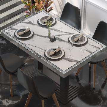 BRASIL | Restaurant table top | W:D 110 x 60 cm | White marble | Chrome edge | Rectangular